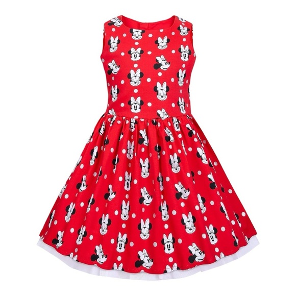 DISNEY Minnie Mouse Red Dress Polka Dot Bow‎ Mickey Size 9/10 9 10 Cruise Park - Picture 1 of 6